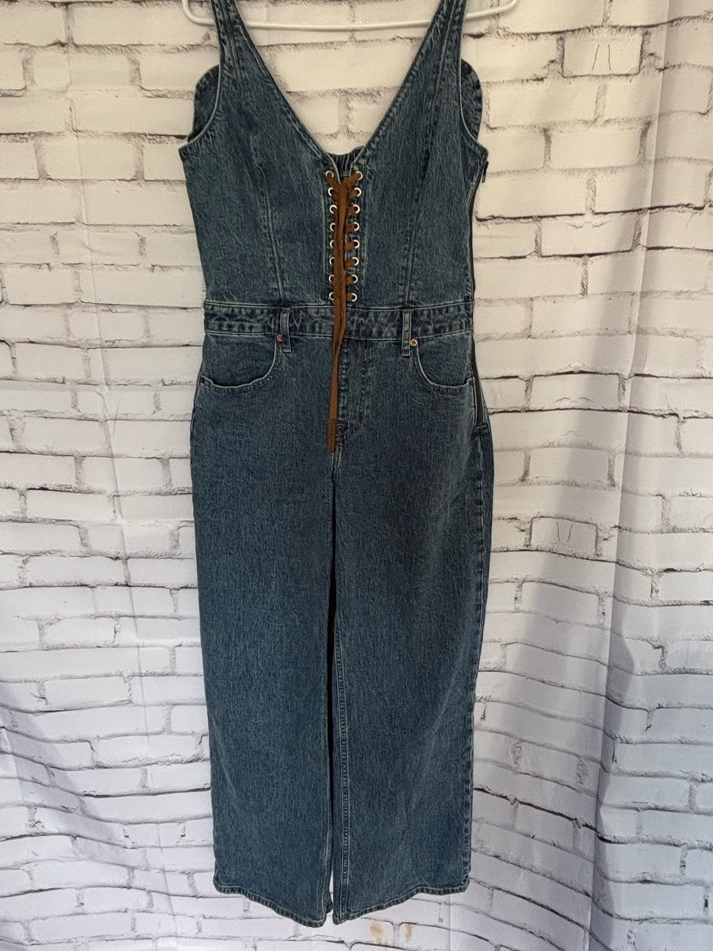 Abercrombie & Fitch Blue Denim Lace-Up wide leg overalls